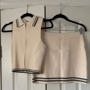 Knitted Zip-Up Collared Top and Skirt Set